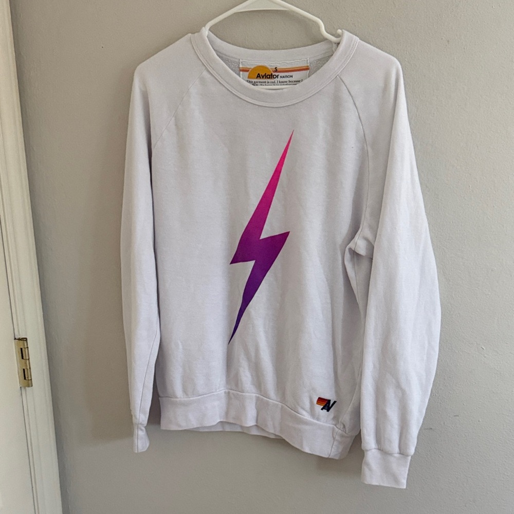 Aviator Nation Bolt Crew Sweatshirt White size small